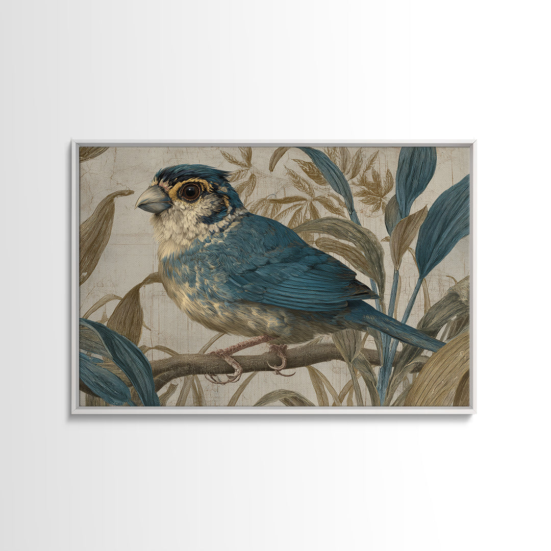 Colorful Jungle Bird Pattern Framed Canvas Print, Tropical Art, Print, Living Room Decor, Fine Art, Tropic, Coastal Wall Art, TRO-3x2-96