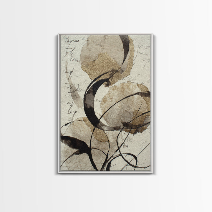 Calligraphy Swashes Forming Floral Composition Framed Canvas Print, Typography Art, Room Decor, Living Room Decor, TYP-2x3-64