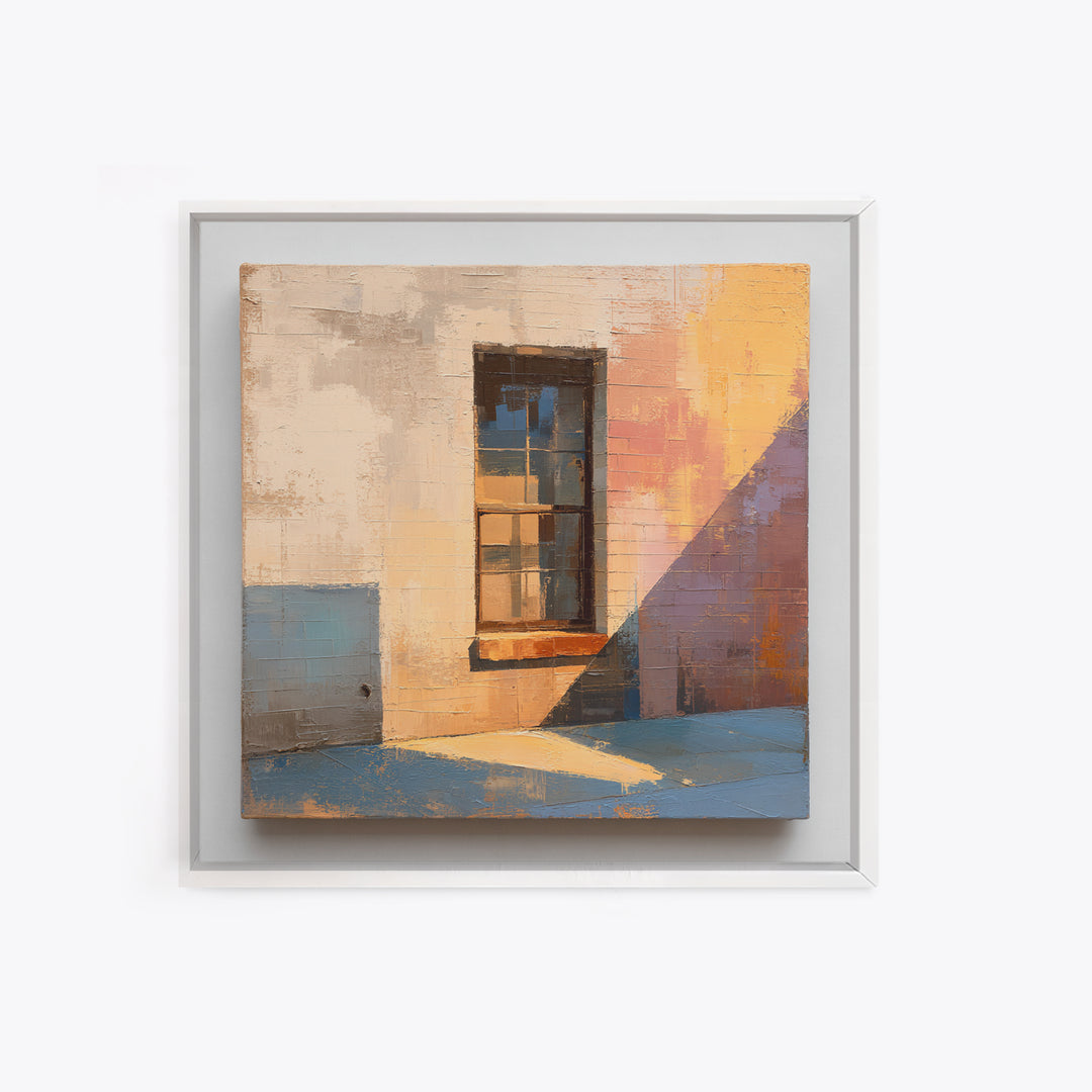Brick Wall and Window Shadows as Geometry Framed Canvas Print, Urban Art, Fine Art Print, Living Room Decor, Fine Art, Urban, URB-1x1-29