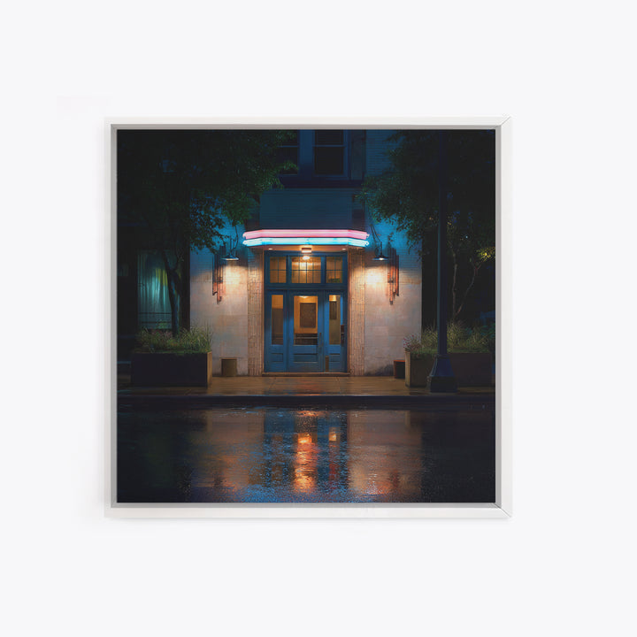 Neon Sign Glow Reflected on Black Street Canvas Print, Urban Art, Afrocentric Wall Art, Living Room Decor, Fine Art, Urban, URB-1x1-30