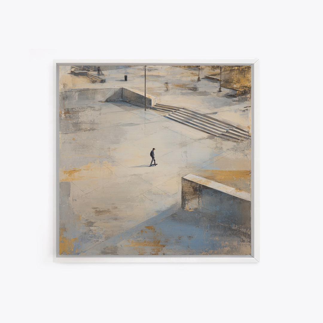Skateboarder Crossing a Concrete Plaza Canvas Print, Urban Art, Black Wall Art, Living Room Decor, Fine Art, Urban, Queer Art, URB-1x1-31