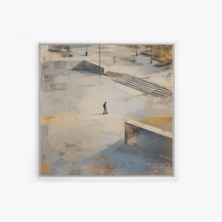 Skateboarder Crossing a Concrete Plaza Canvas Print, Urban Art, Black Wall Art, Living Room Decor, Fine Art, Urban, Queer Art, URB-1x1-31
