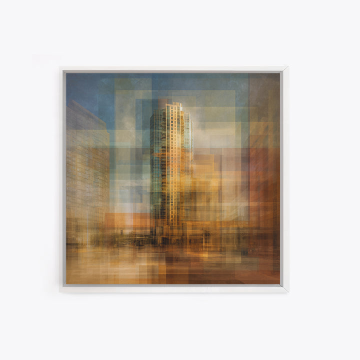Modern Skyscraper Glass Reflections Framed Canvas Print, Urban Art, Pop Art, Living Room Decor, Fine Art, Urban, URB-1x1-38