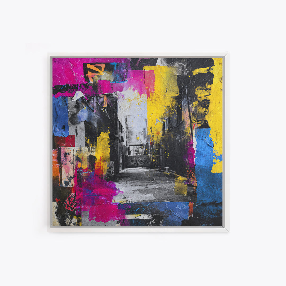 Graffiti Covered Alley Rendered as Color Collage Canvas Print, Urban Art, Queer Art, Living Room Decor, Fine Art, Urban, URB-1x1-59