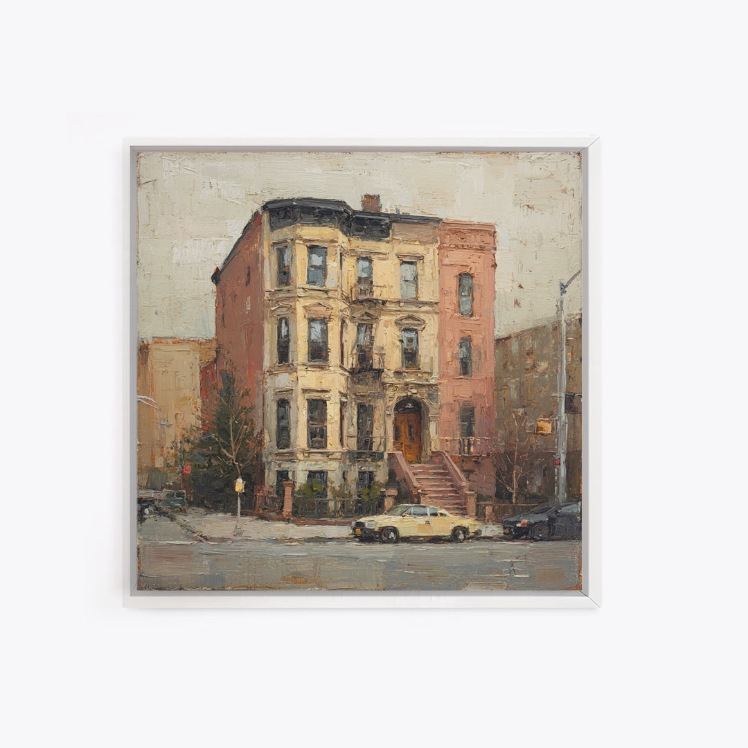 Brownstone Row in Soft Morning Light Canvas Print, Urban Art, Book Shelf Decor, Living Room Decor, Urban, Modern Decor, URB-1x1-60