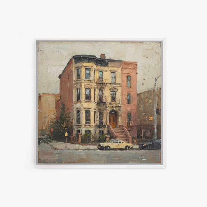 Brownstone Row in Soft Morning Light Canvas Print, Urban Art, Book Shelf Decor, Living Room Decor, Urban, Modern Decor, URB-1x1-60
