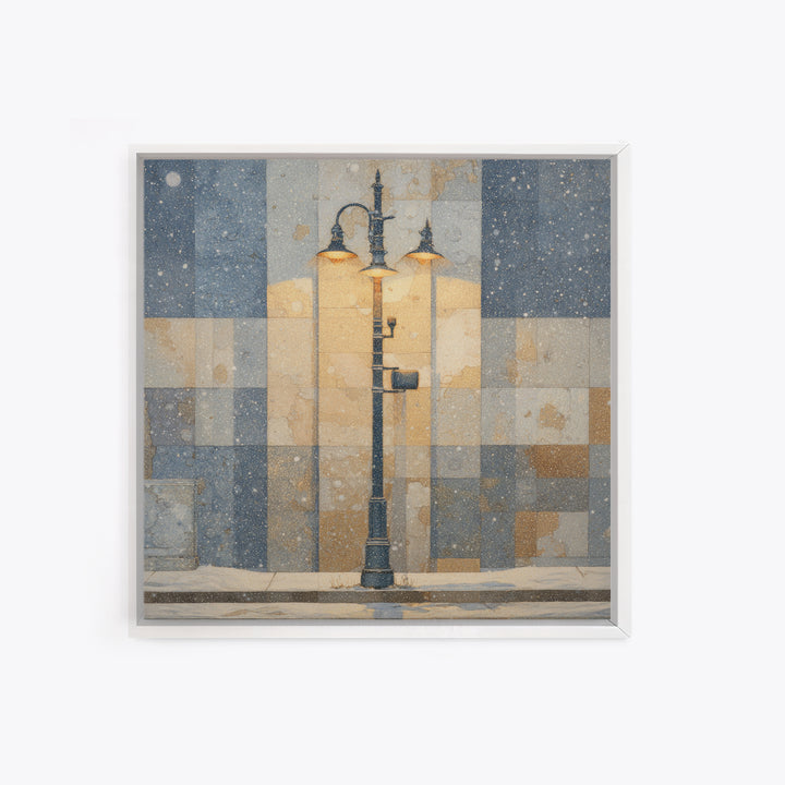 Streetlamp and Falling Snow Framed Canvas Print, Urban Art, Gay Art, Living Room Decor, Oil Painting, Urban, Minimalist Decor, URB-1x1-61