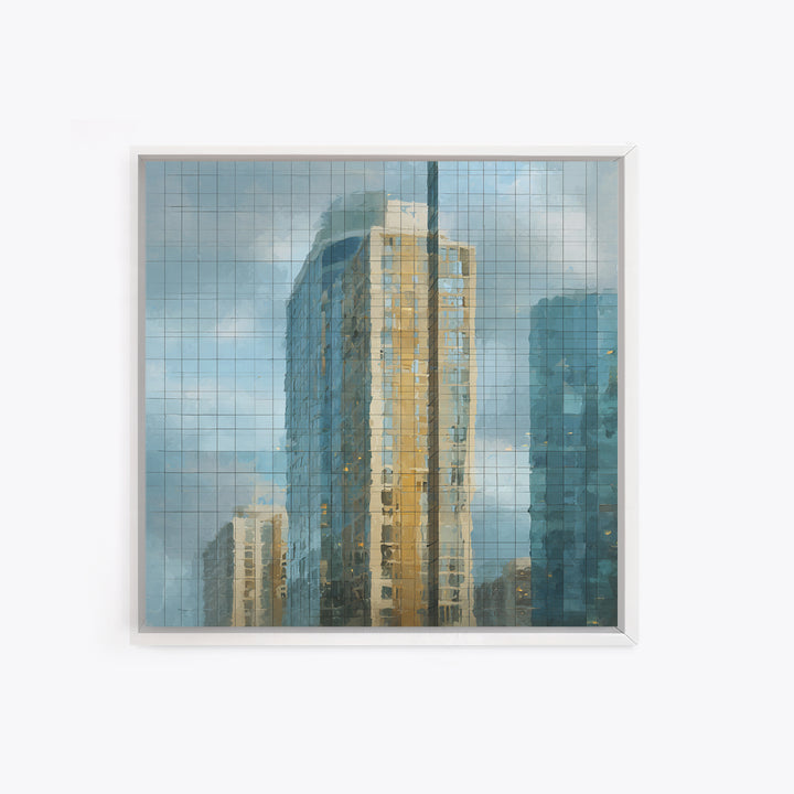 Modern Skyscraper Glass Reflections Framed Canvas Print, Urban Art, Pop Art, Living Room Decor, Fine Art, Urban, URB-1x1-62