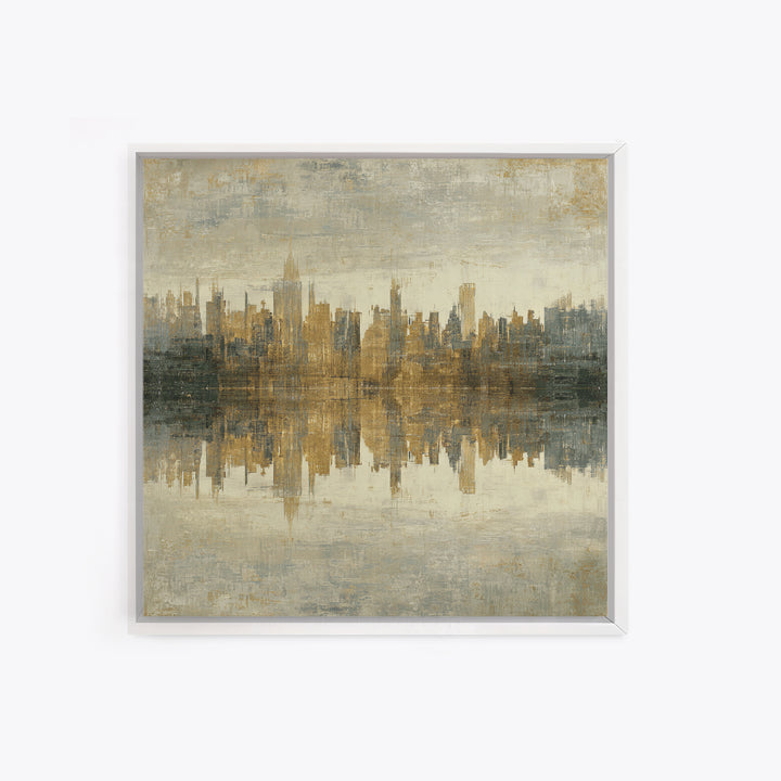 Moody City Skyline Reflected Framed Canvas Print, Urban Art, Art Print, Living Room Decor, Abstract Art, Urban, Oil Painting, URB-1x1-73