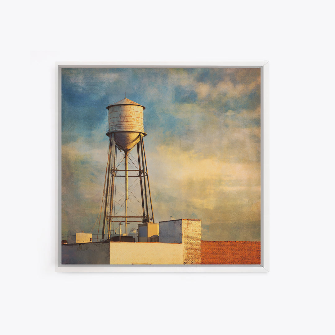 Rooftop Water Tower Canvas Print, Urban Art, Textured Painting, Living Room Decor, Urban, Original Art, Canvas Wall Art, URB-1x1-81