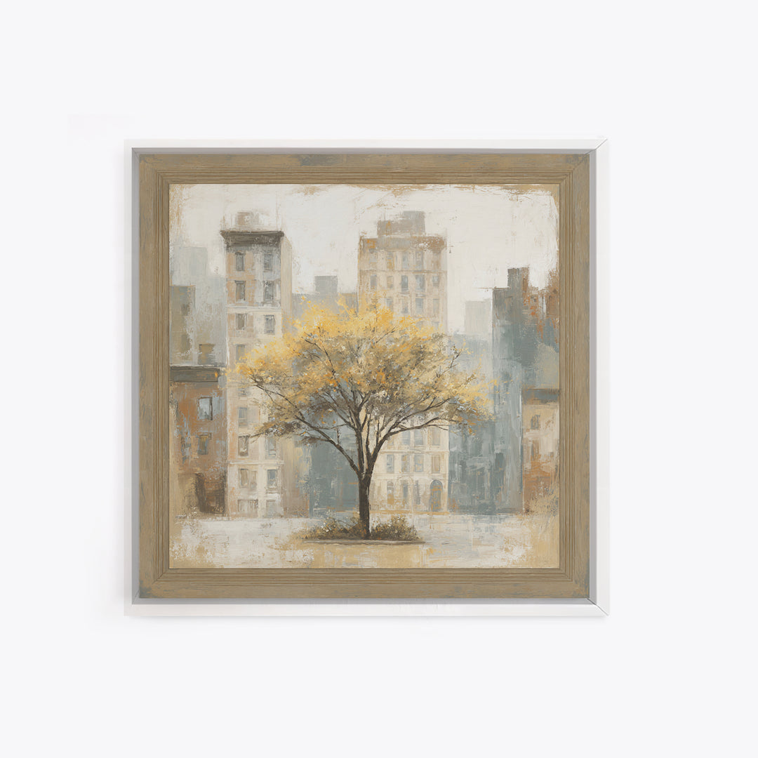 City Park Tree Framed by Buildings Canvas Print, Urban Art, Basketball Wall Art, Living Room Decor, Fine Art, Urban, URB-1x1-90