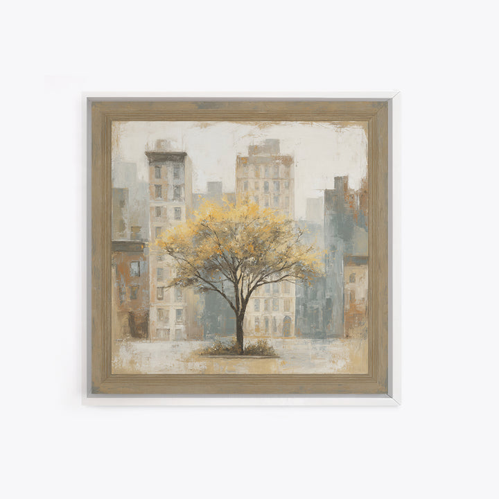 City Park Tree Framed by Buildings Canvas Print, Urban Art, Basketball Wall Art, Living Room Decor, Fine Art, Urban, URB-1x1-90