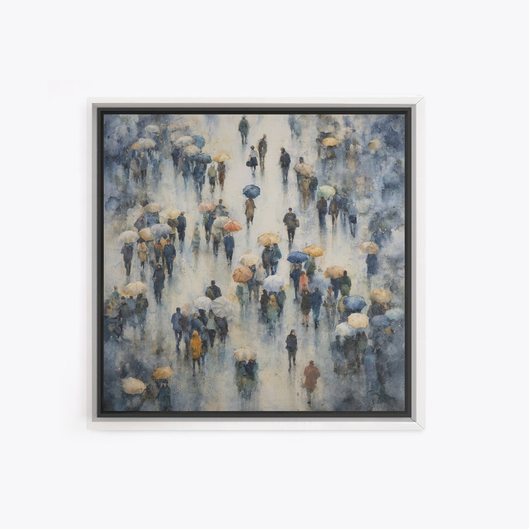 Rain Umbrella Figures Canvas Print, Urban Art, Basketball Wall Art, Living Room Decor, Fine Art, Urban, Textured Painting, URB-1x1-92