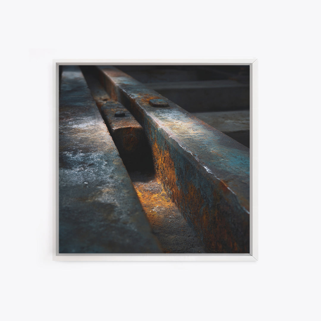 Industrial Rail Tracks Leading into City Canvas Print, Urban Art, Queer Art, Living Room Decor, Fine Art, Urban, URB-1x1-94