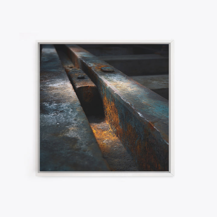 Industrial Rail Tracks Leading into City Canvas Print, Urban Art, Queer Art, Living Room Decor, Fine Art, Urban, URB-1x1-94