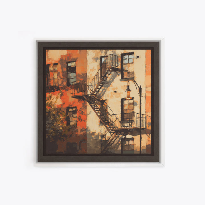Fire Escape Silhouette Canvas Print, Urban Art, Boho Decor, Living Room Decor, Fine Art, Urban, Digital Prints, URB-1x1-98