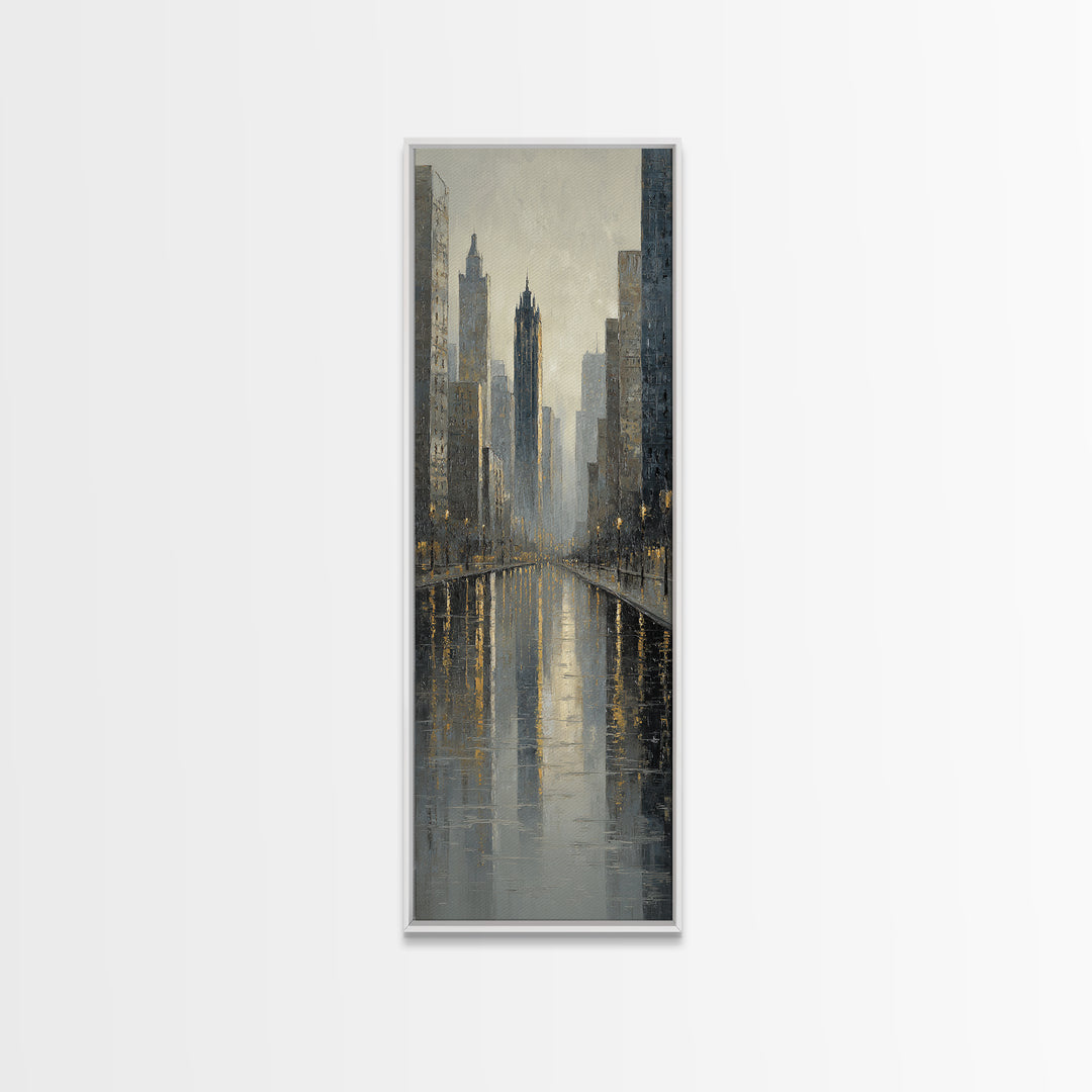Moody City Skyline Reflected Canvas Print, Urban Art, Statement Artwork, Living Room Decor, Fine Art, Urban, Wall Decor, URB-1x3-13