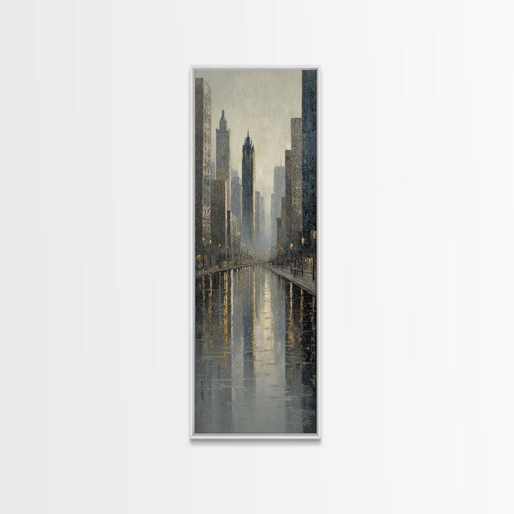 Moody City Skyline Reflected Canvas Print, Urban Art, Statement Artwork, Living Room Decor, Fine Art, Urban, Wall Decor, URB-1x3-13