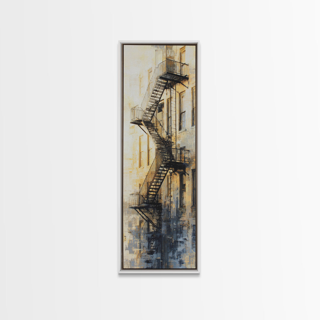 Fire Escape Silhouette Canvas Print, Urban Art, Black Girl Wall Art, Living Room Decor, Fine Art, Urban, Art Print, URB-1x3-38