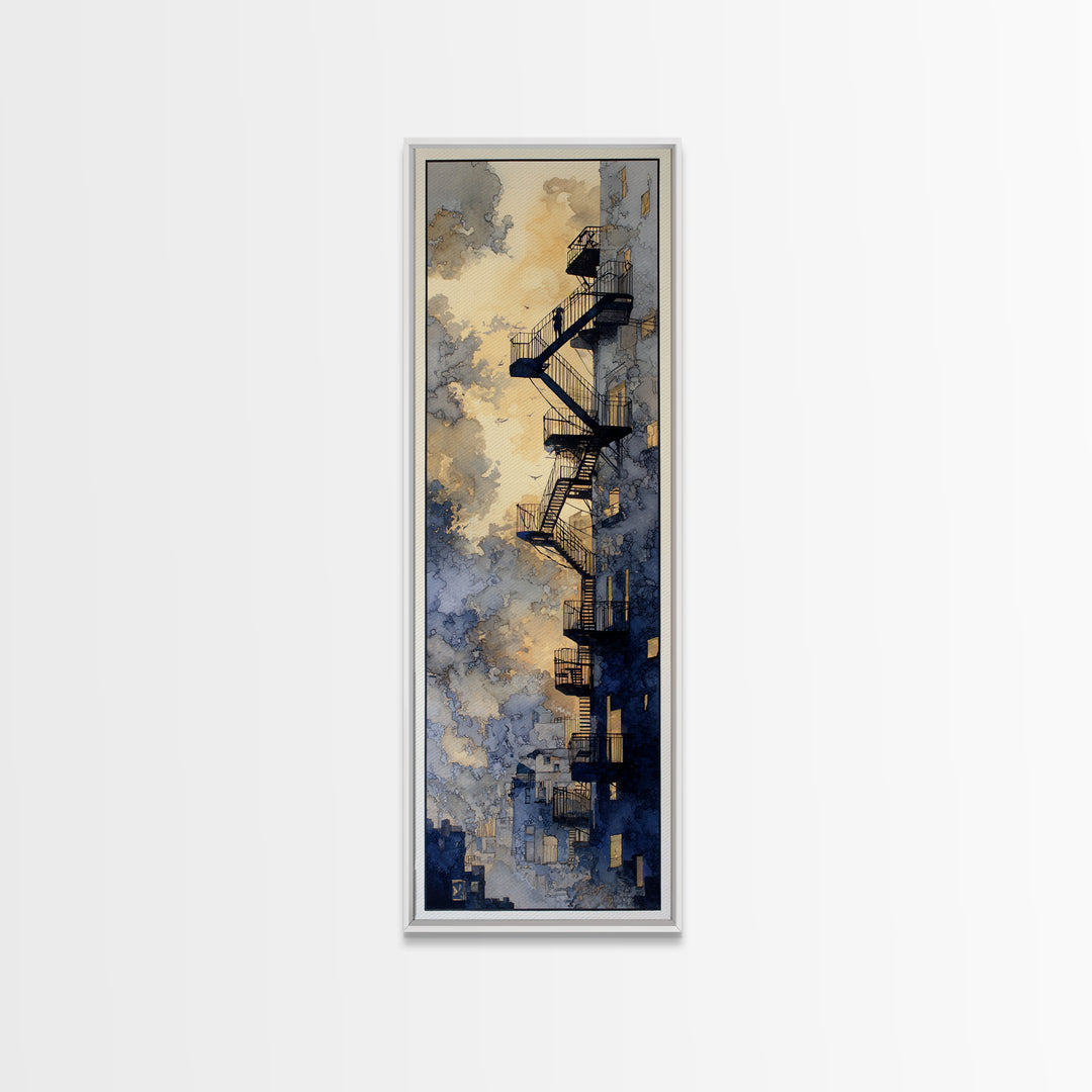 Fire Escape Silhouette Framed Canvas Print, Urban Art, Neutral Decor, Living Room Decor, Fine Art, Urban, Wall Art, Home Decor, URB-1x3-62