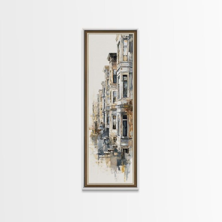 Brownstone Row in Soft Morning Light Canvas Print, Urban Art, Black Art, Living Room Decor, Fine Art, Urban, Canvas Painting, URB-1x3-72