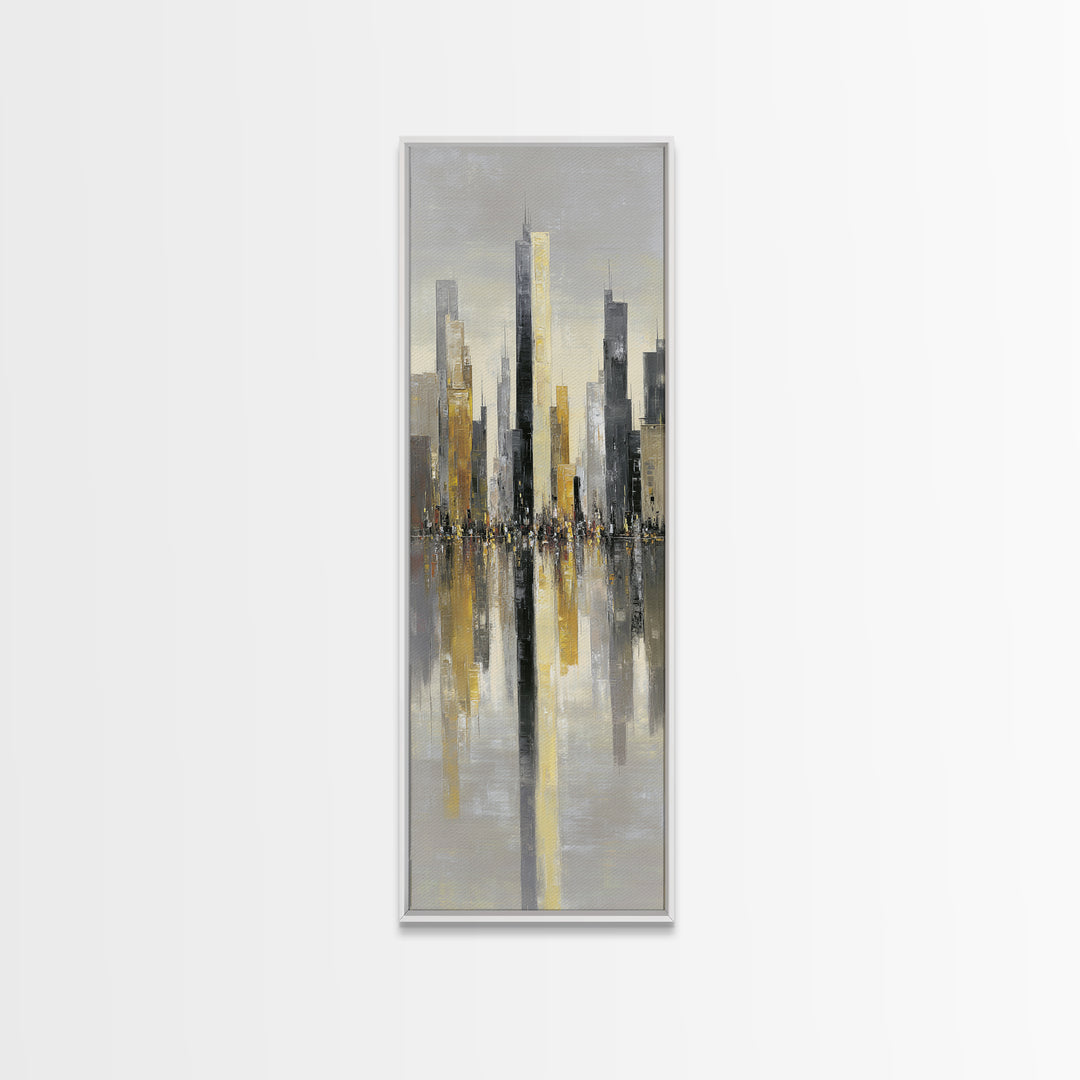 Moody City Skyline Reflected Canvas Print, Urban Art, Poster, Living Room Decor, Abstract Art, Urban, Modern Wall Art, URB-1x3-85