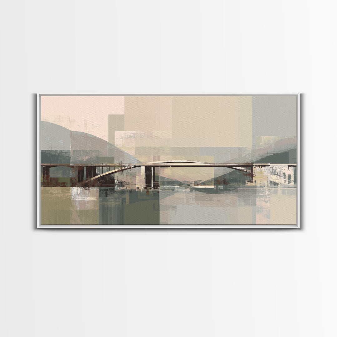 City Bridge Structure Framed Canvas Print, Urban Art, Luxury Decor, Living Room Decor, Fine Art, Urban, Original Painting, URB-2x1-30