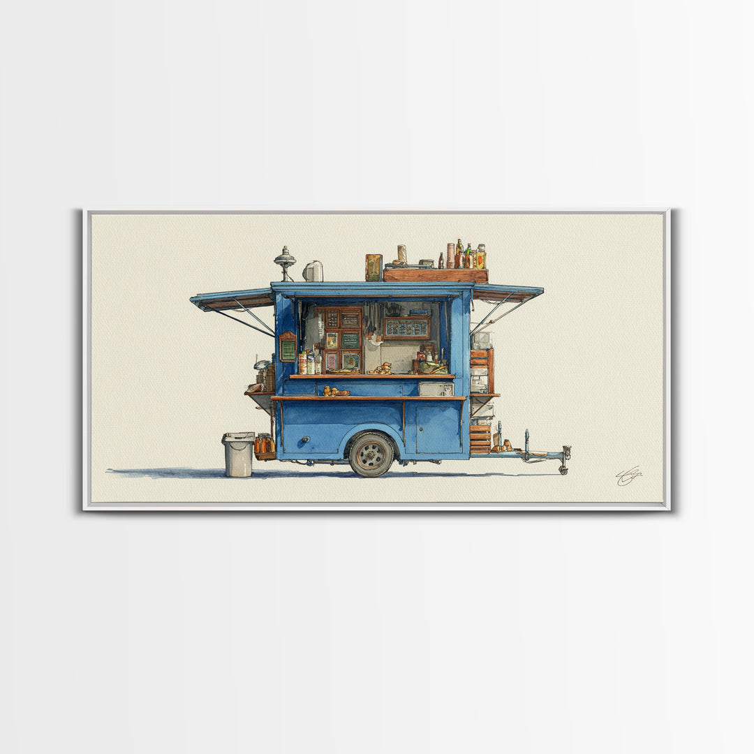Street Food Cart Still Life Without Signage Framed Canvas Print, Urban Art, Basketball Wall Art, Living Room Decor, Urban, URB-2x1-67