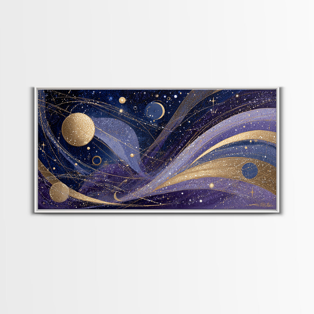Night Skyline under Crescent Moon Canvas Print, Urban Art, Art Deco, Living Room Decor, Abstract Art, Urban, Book Shelf Decor, URB-2x1-68