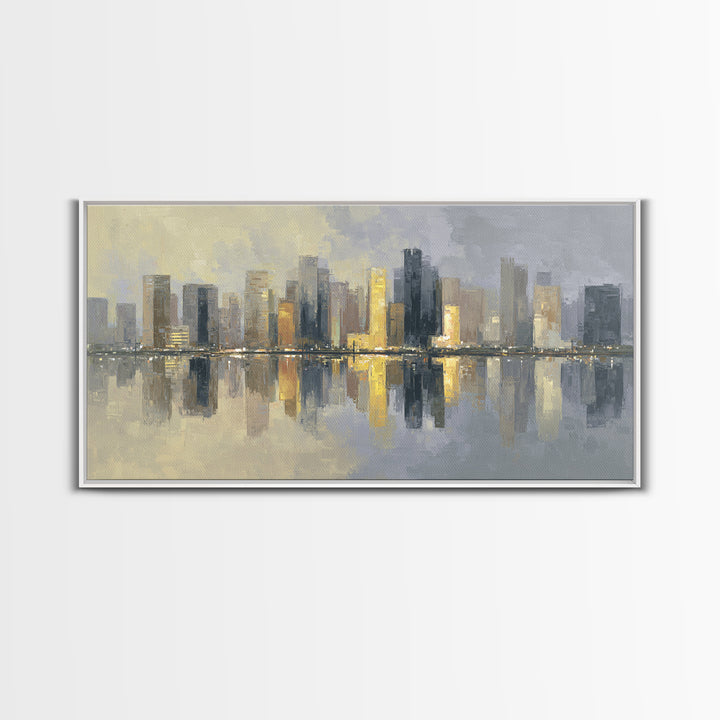 Moody City Skyline Reflected Canvas Print, Urban Art, Black Art, Living Room Decor, Abstract Art, Urban, Canvas Painting, URB-2x1-69