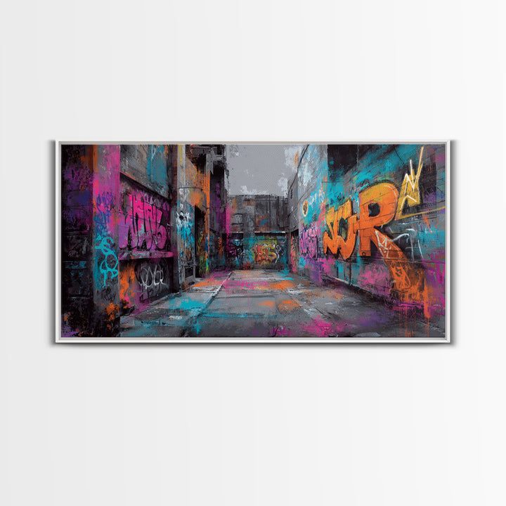 Graffiti Covered Alley Rendered as Color Collage Canvas Print, Urban Art, Afrocentric Wall Art, Living Room Decor, Urban, URB-2x1-79