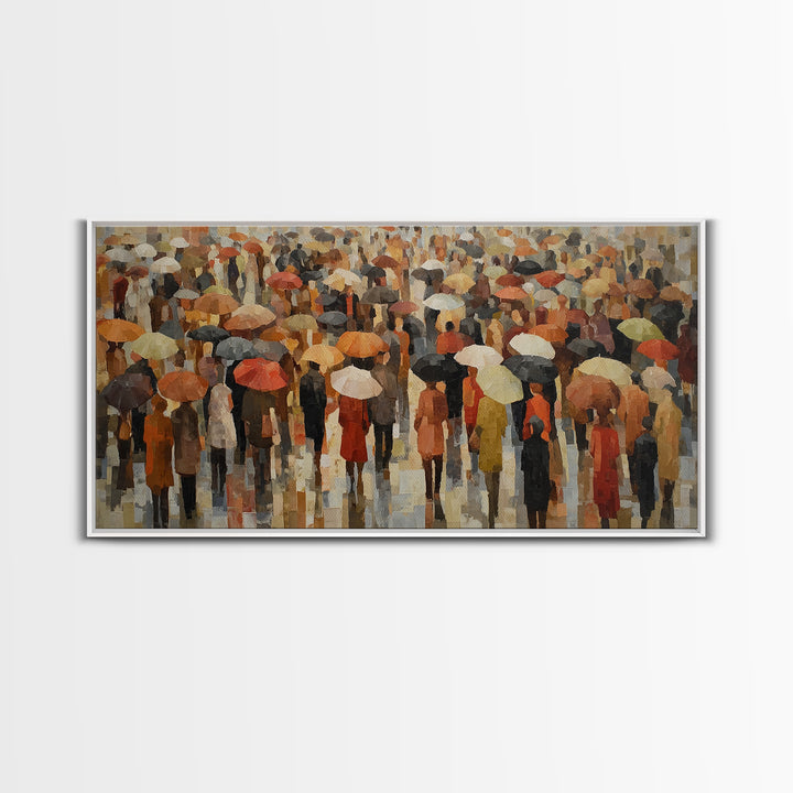 Rain Umbrella Figures Framed Canvas Print, Urban Art, Digital Print, Living Room Decor, Fine Art, Urban, Afrocentric Wall Art, URB-2x1-88