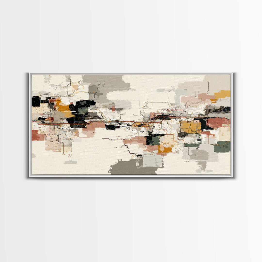 Abstract Subway Map Lines Without Labels Framed Canvas Print, Urban Art, Book Shelf Decor, Living Room Decor, Fine Art, Urban, URB-2x1-96