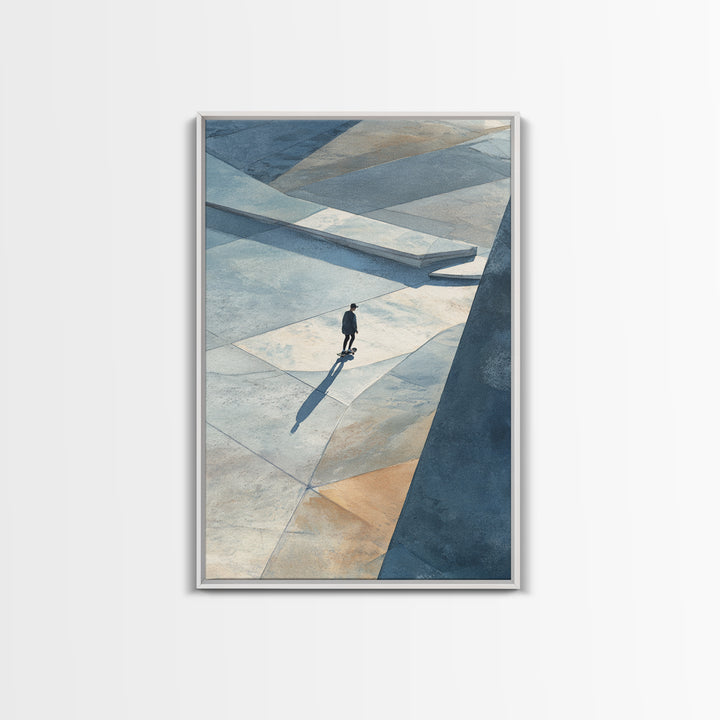 Skateboarder Crossing a Concrete Plaza Canvas Print, Urban Art, Gallery Decor, Living Room Decor, Fine Art, Urban, URB-2x3-15