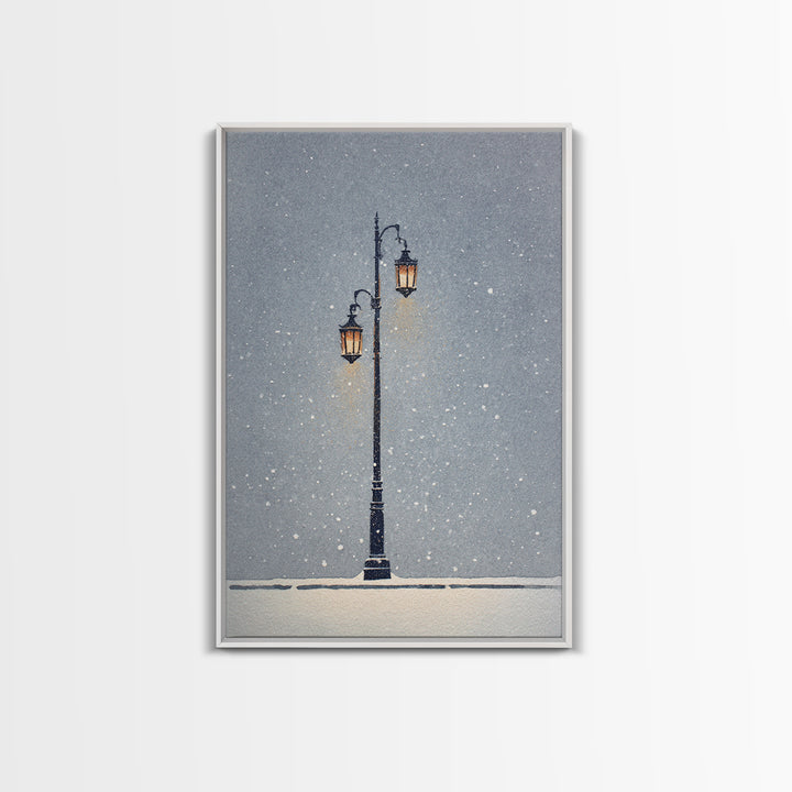 Streetlamp and Falling Snow Framed Canvas Print, Urban Art, Contemporary Art, Living Room Decor, Oil Painting, Urban, URB-2x3-21