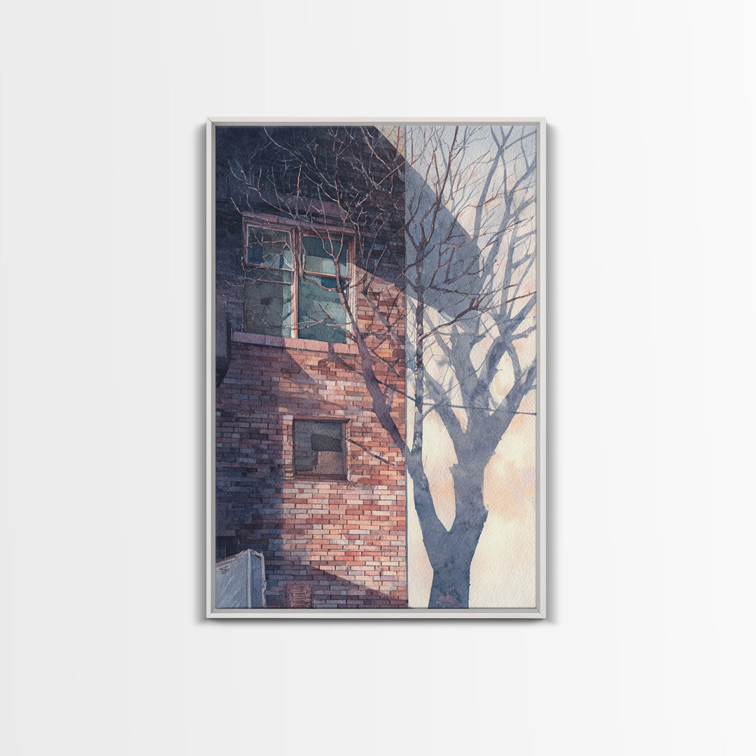 Brick Wall and Window Shadows as Geometry Framed Canvas Print, Urban Art, Wall Decor, Living Room Decor, Fine Art, Urban, URB-2x3-37