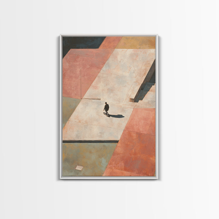 Skateboarder Crossing a Concrete Plaza Canvas Print, Urban Art, Minimalist Decor, Living Room Decor, Fine Art, Urban, URB-2x3-39