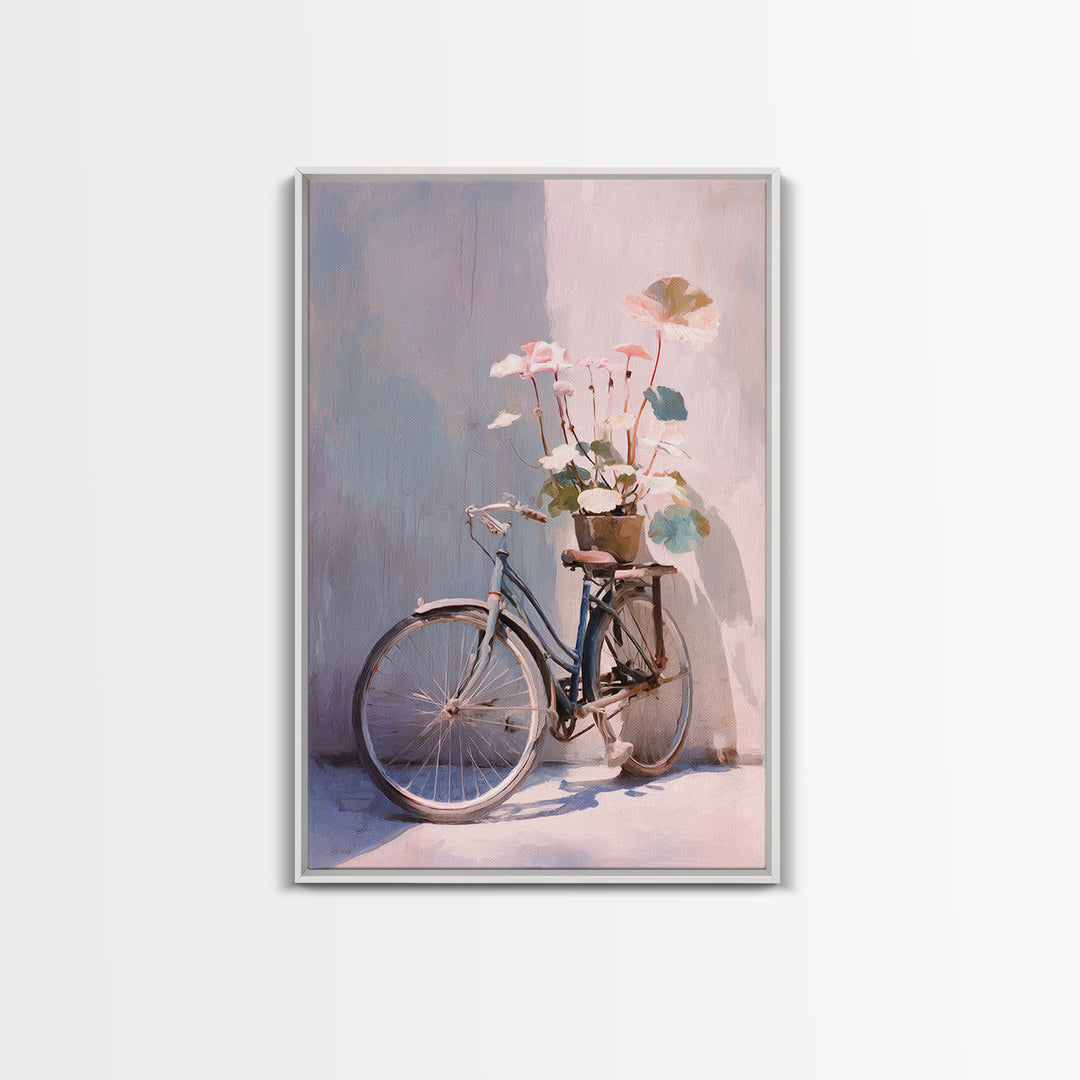 Bicycle Locked to Post Framed Canvas Print, Urban Art, Wall Art, Living Room Decor, Fine Art, Urban, Printable Art, URB-2x3-47