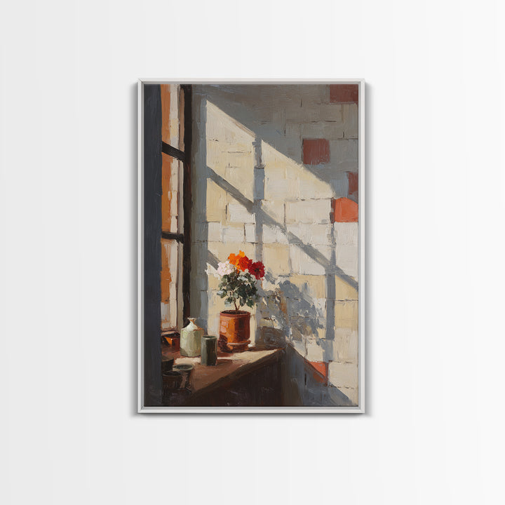 Brick Wall and Window Shadows as Geometry Canvas Print, Urban Art, Original Art, Living Room Decor, Urban, Black Woman Art, URB-2x3-61