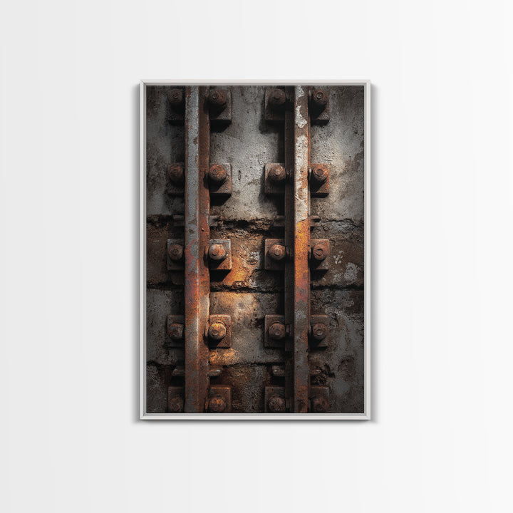Industrial Rail Tracks Leading into City Framed Canvas Print, Urban Art, Digital Prints, Living Room Decor, Fine Art, Urban, URB-2x3-78