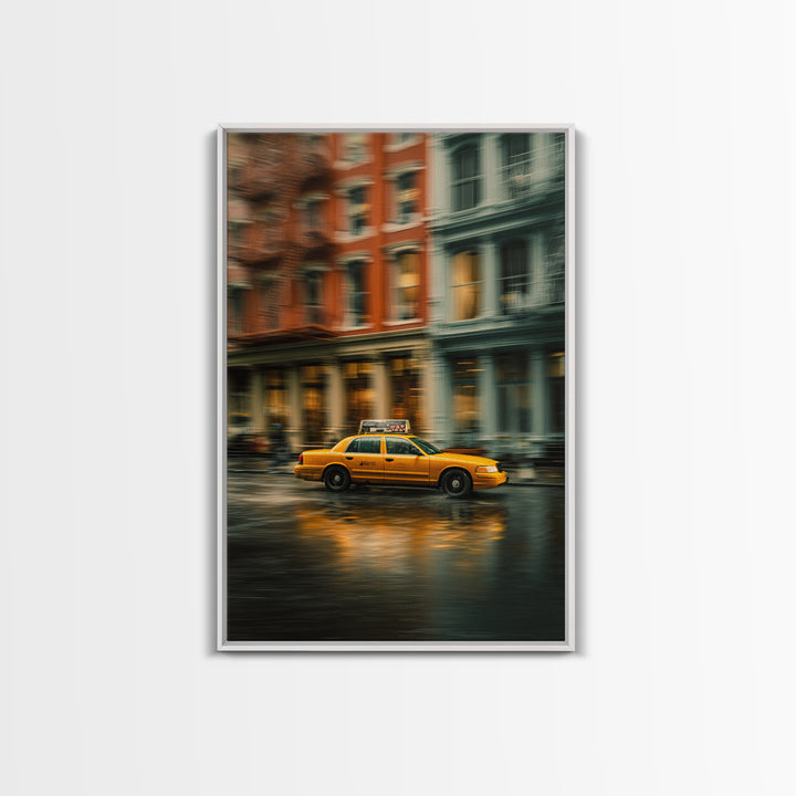 Taxi Cab Motion Blur Framed Canvas Print, Urban Art, Modern Wall Art, Living Room Decor, Abstract Art, Urban, Pop Art, URB-2x3-83