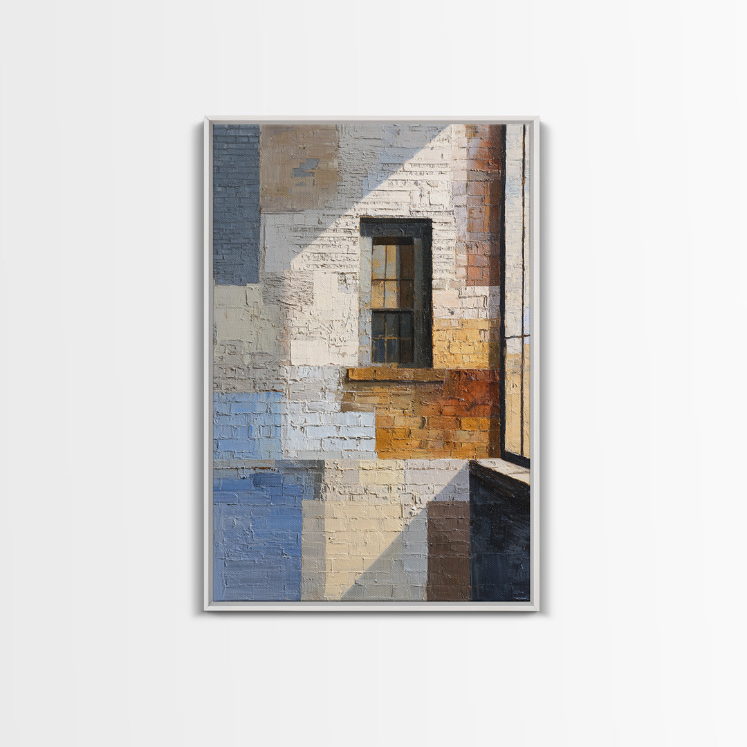 Brick Wall and Window Shadows as Geometry Framed Canvas Print, Urban Art, Modern Wall Art, Living Room Decor, Fine Art, Urban, URB-2x3-85