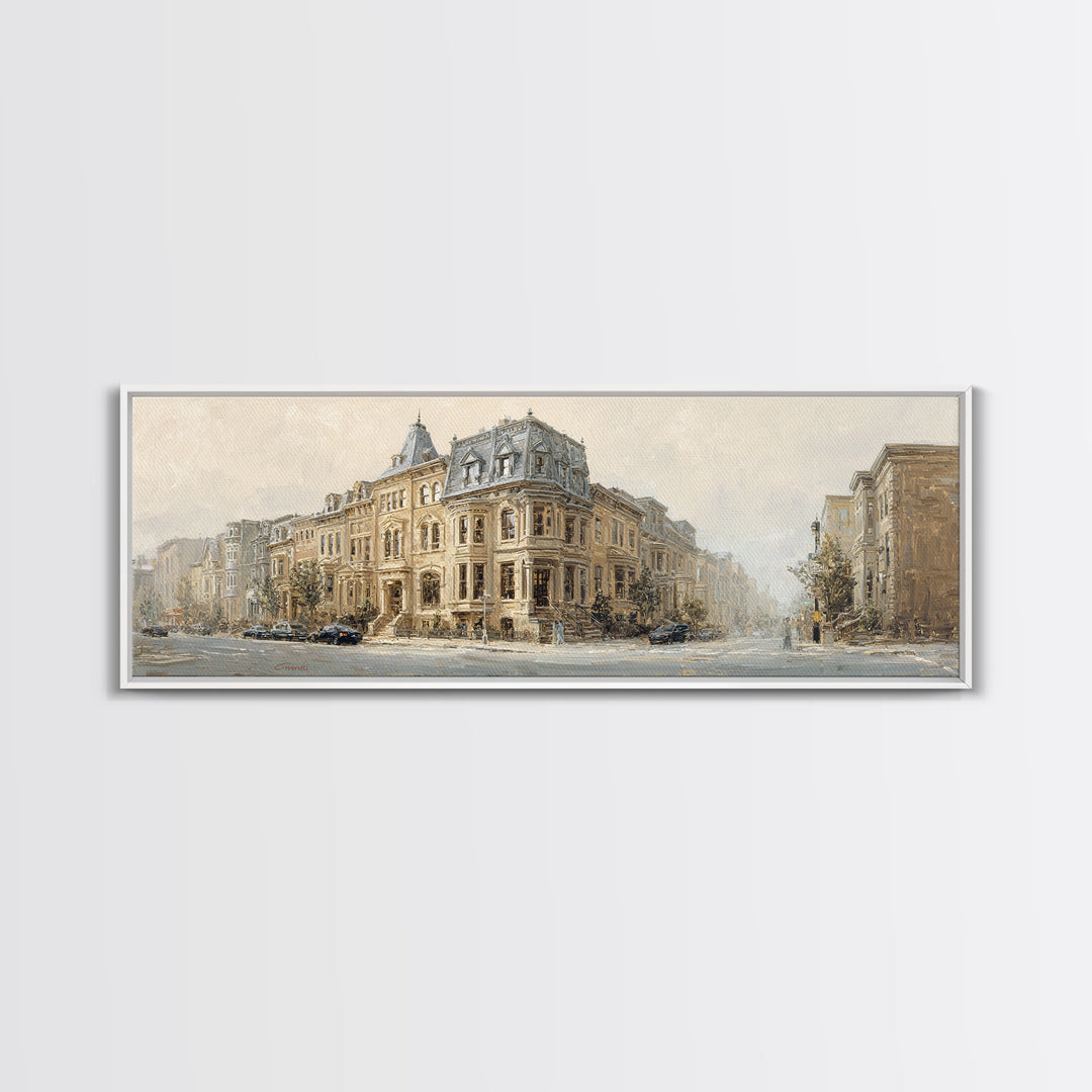 Brownstone Row in Soft Morning Light Canvas Print, Urban Art, Modern Decor, Living Room Decor, Abstract Art, Urban, Home Decor, URB-3x1-100