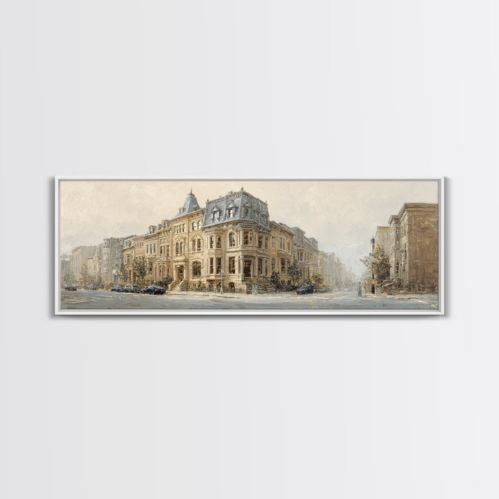 Brownstone Row in Soft Morning Light Canvas Print, Urban Art, Modern Decor, Living Room Decor, Abstract Art, Urban, Home Decor, URB-3x1-100