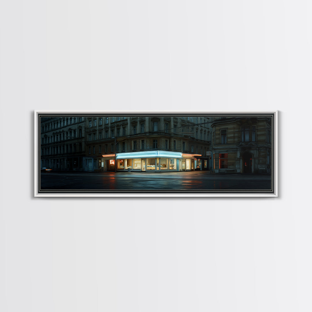 Neon Sign Glow Reflected on Black Street Canvas Print, Urban Art, Modern Art, Living Room Decor, Fine Art, Urban, Gay Art, URB-3x1-94