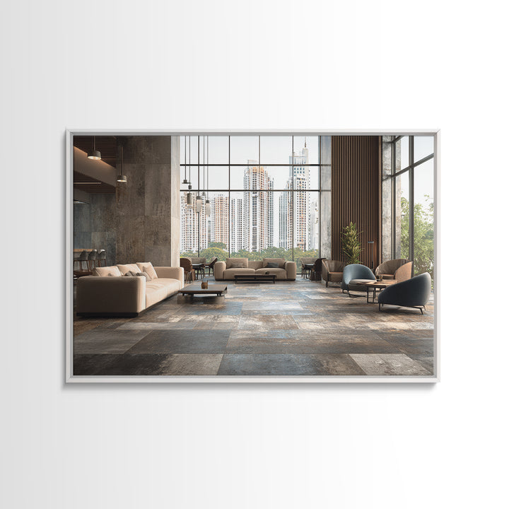 Moody City Skyline Reflected Framed Canvas Print, Urban Art, Black Art Prints, Living Room Decor, Urban, Neutral Decor, URB-3x2-5