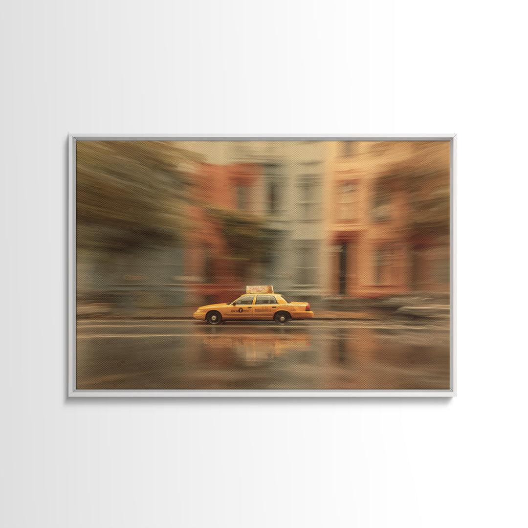Taxi Cab Motion Blur Framed Canvas Print, Urban Art, Wall Decor, Living Room Decor, Oil Painting, Urban, Living Room Wall Art, URB-3x2-55