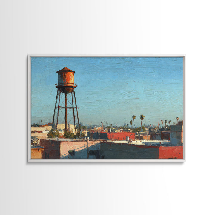 Rooftop Water Tower Canvas Print, Urban Art, Black Woman Art, Living Room Decor, Oil Painting, Urban, Fine Art Print, URB-3x2-61
