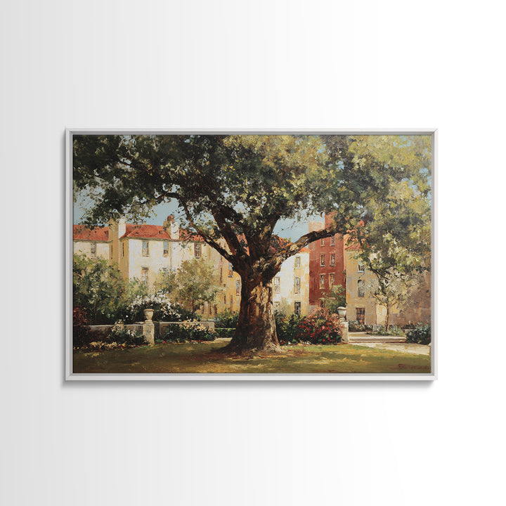 City Park Tree Framed by Buildings Framed Canvas Print, Urban Art, Modern Wall Art, Living Room Decor, Fine Art, Urban, URB-3x2-70