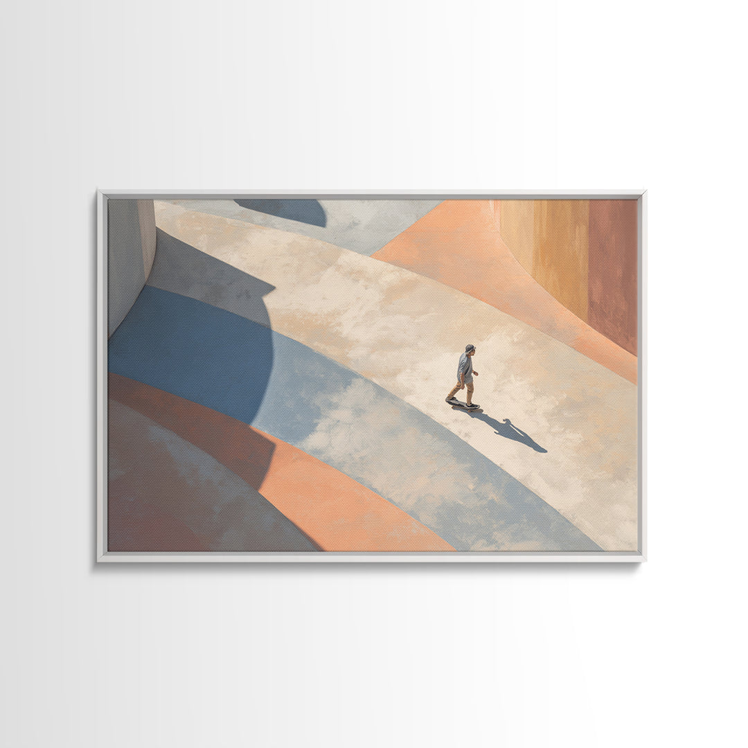 Skateboarder Crossing a Concrete Plaza Canvas Print, Urban Art, Wall Art, Living Room Decor, Fine Art, Urban, Digital Print, URB-3x2-83